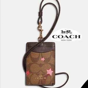 Coach Id Lanyard In Signature Canvas With Disco Star Print